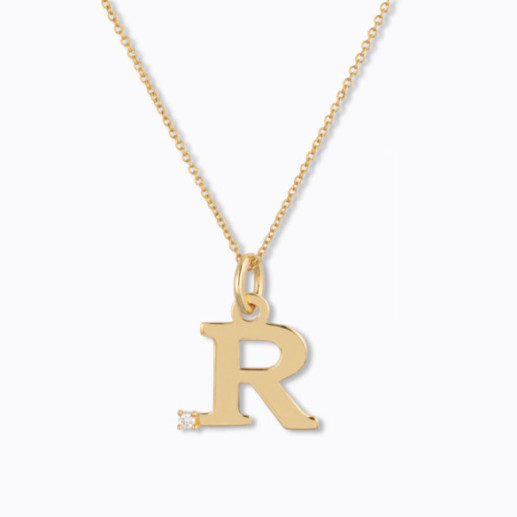 Collar Inicial R Dot Diamond - Lettres de diamant d'or initiales 2