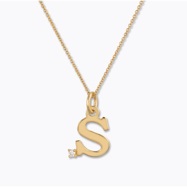 Initial necklace S DOT DIAMOND - Initial Gold Diamond Letters