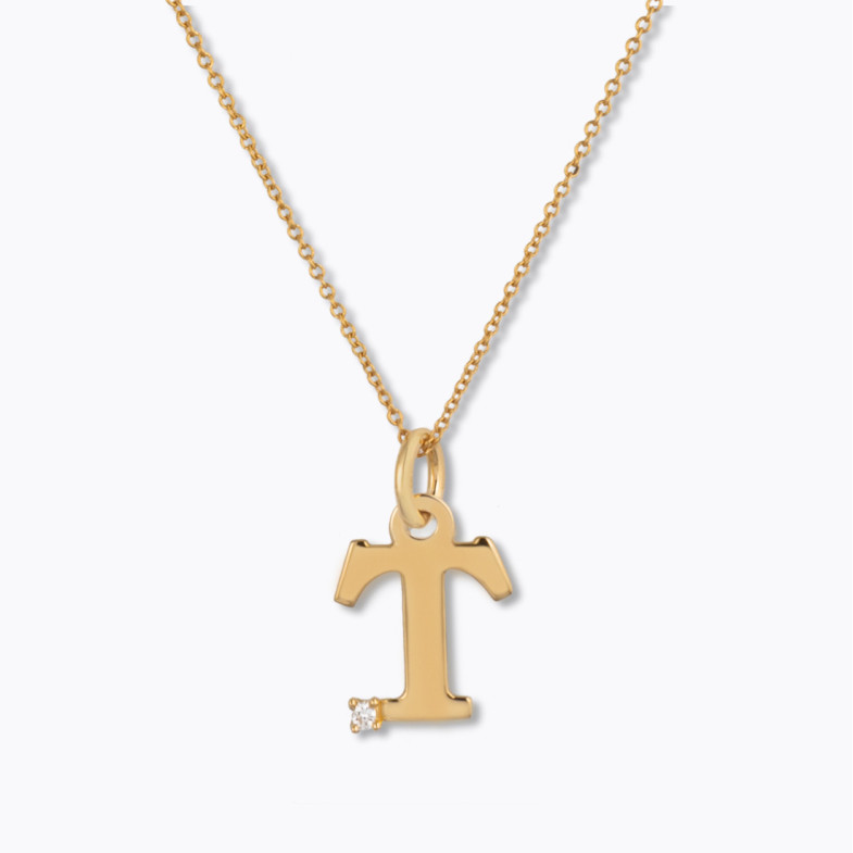 Erste Halskette T Dot Diamond - Anfangsgold-Diamantbuchstaben
