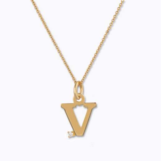 Collar Inicial V Dot Diamond - Letras Iniciales