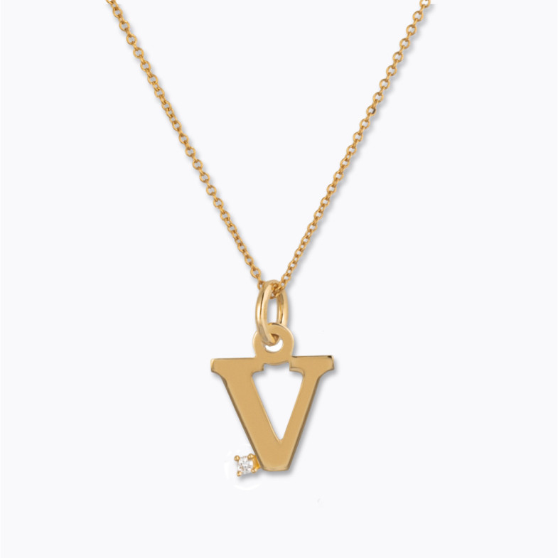 Collar Inicial V Dot Diamond - Letras Iniciales