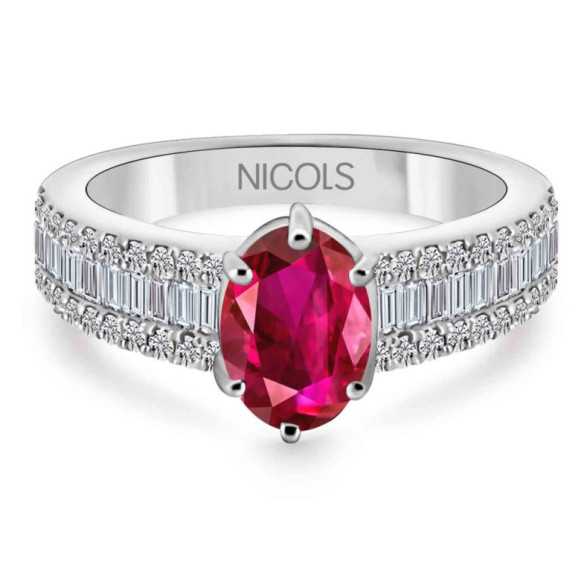 Anillo Rubí Oval y Diamantes Lola 1.00 - Anillos de Rubí