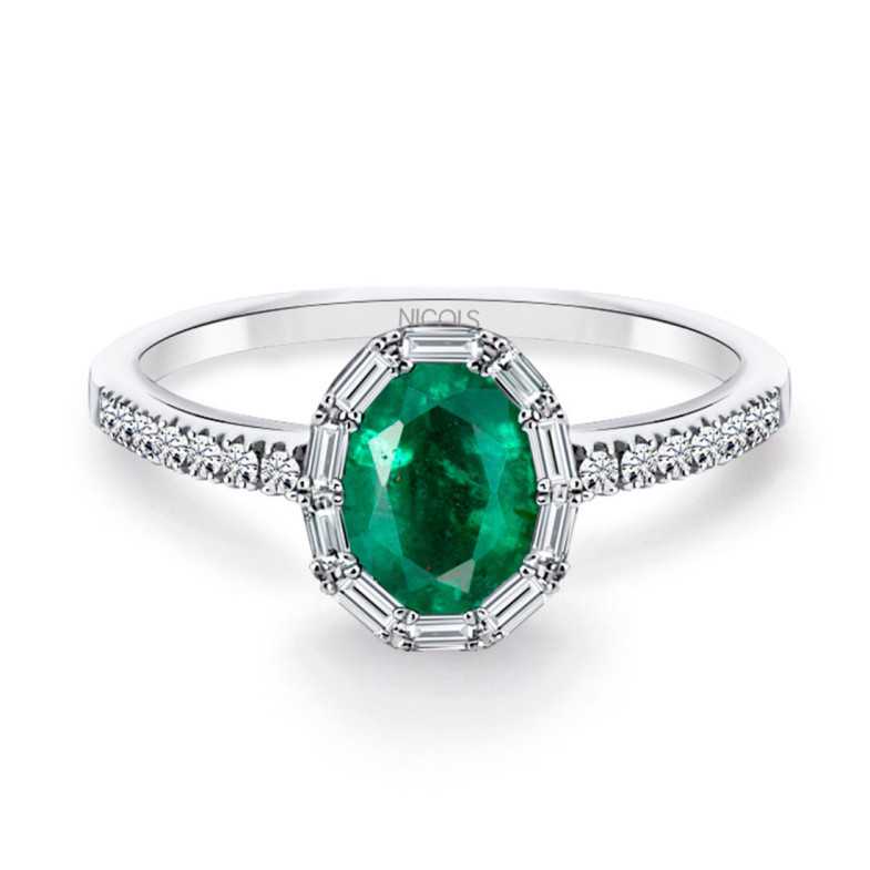 Ovaler Smaragdring und farbige ovale Diamanten - Smaragdringe