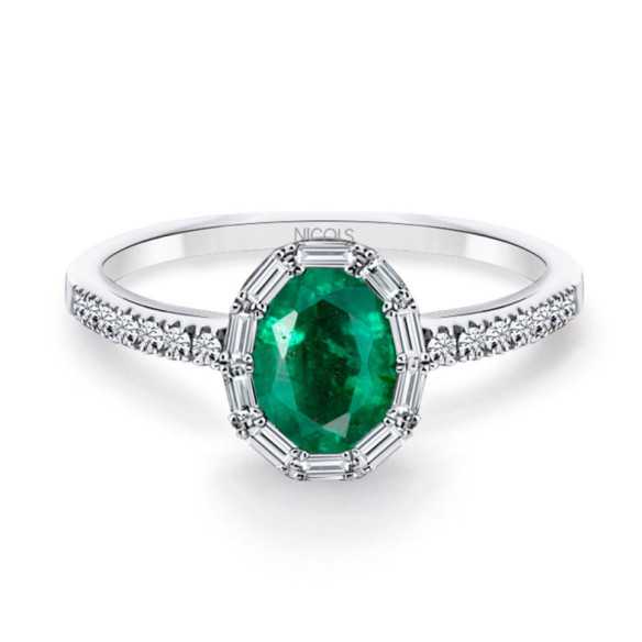 Ovaler Smaragdring und farbige ovale Diamanten - Smaragdringe