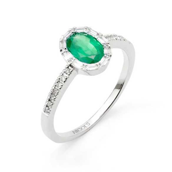 Ovaler Smaragdring und farbige ovale Diamanten - Smaragdringe