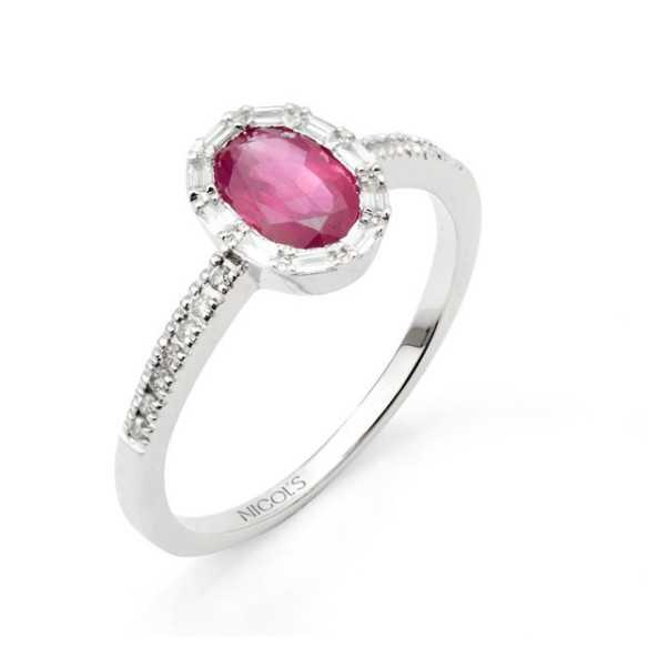 Anello Rubí Ovale e Diamante Colore Ovale - Anelli di rubino