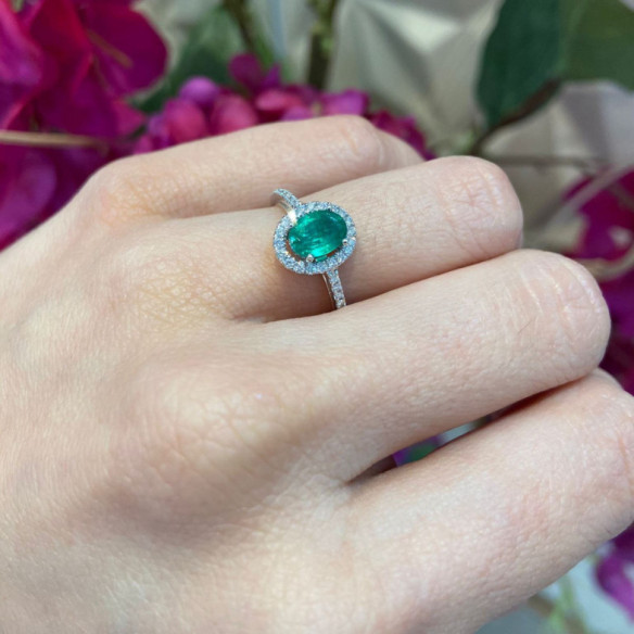 Anillo Esmeralda Orla Dalia 0.98 - Bagues d'émeraude