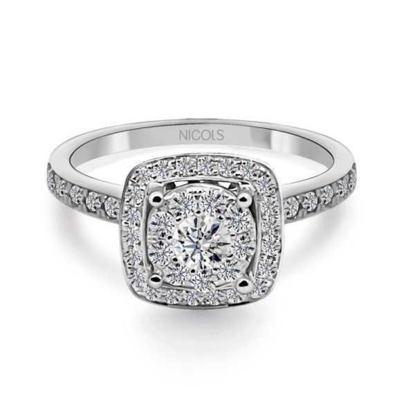 Anillo Diamantes Oro Blanco Gardenia - Anillos de Compromiso Rosetón