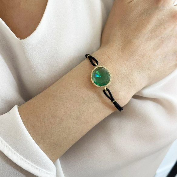 Pulsera Granate Verde Y Diamantes New Wave - Pulseiras de cor de pedras