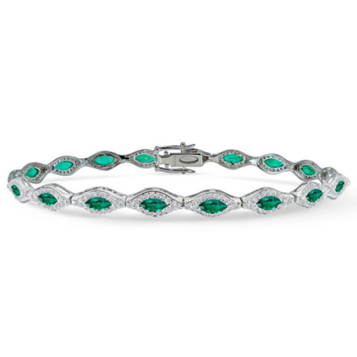 Pulsera Riviere Diamantes y Esmeraldas Marquise - Pulseras Piedras Color
