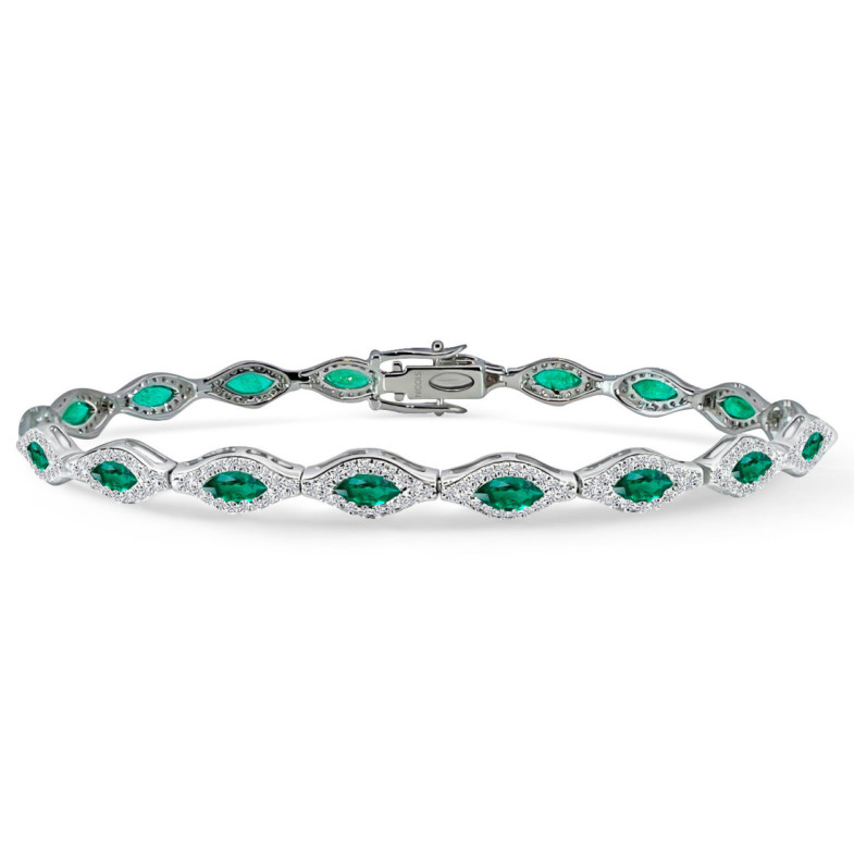 Pulsera Riviere Diamantes y Esmeraldas Marquise - Pulseras Piedras Color