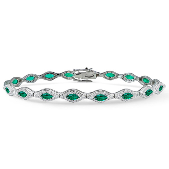 Pulsera Riviere Diamantes y Esmeraldas Marquise - Steine Farbarmbänder