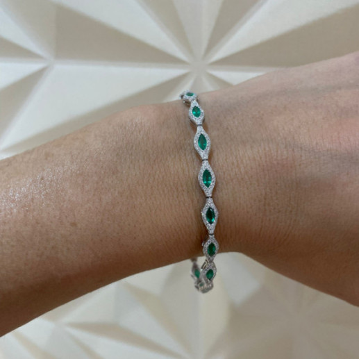 Pulsera Riviere Diamantes y Esmeraldas Marquise - Steine Farbarmbänder 2