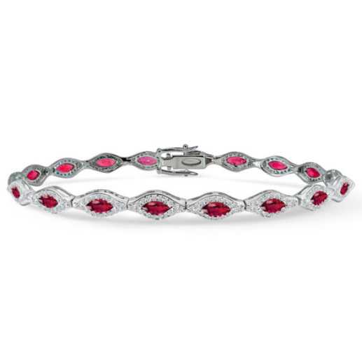 Riviere Bracelet with Diamonds and Marquise Rubies - Stones Color Bracelets