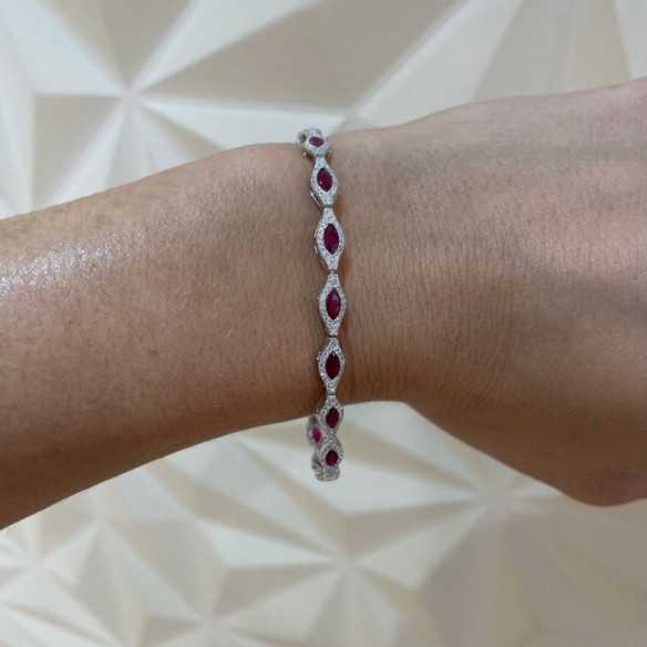 Pulsera Diamantes y Rubís Marquise Riviere - Pulseras Piedras Color