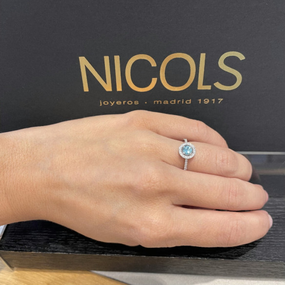Anillo Oro Zircon Azul Sello Redondo - LES ANNEAUX