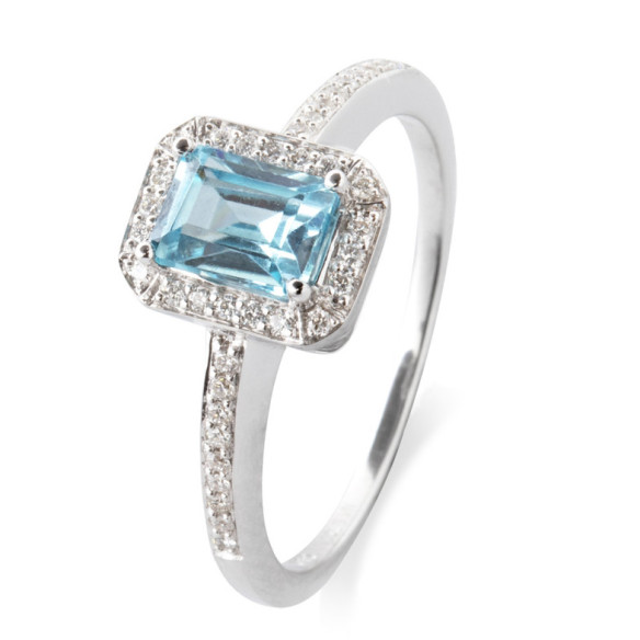 Blauer Zirkon-Goldring mit Baguette-Stempel - Ringe andere Edelsteine