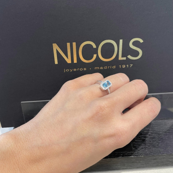 Anillo Oro Zircon Azul Sello Baguette - Bagues Autres pierres précieuses