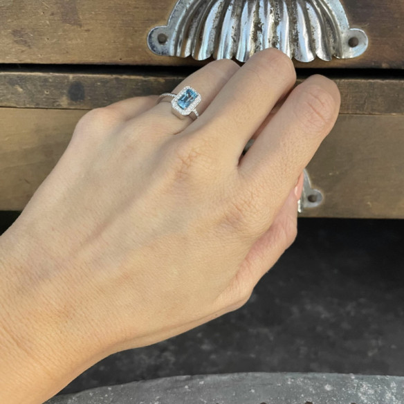 Anillo Oro Zircon Azul Sello Baguette - Bagues Autres pierres précieuses