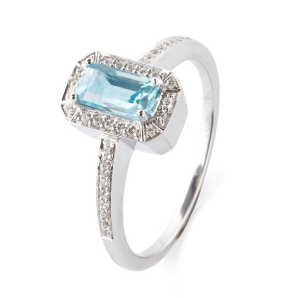Anillo Oro Zircon Azul Sello Baguette - Bagues Autres pierres précieuses