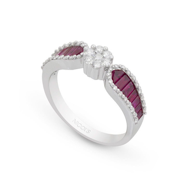 Anillo Diamantes Rubíes Love Female - Bagues rubis