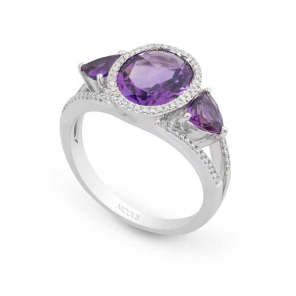 Amethysts Diamond Ring TRAPEZE - anniversary