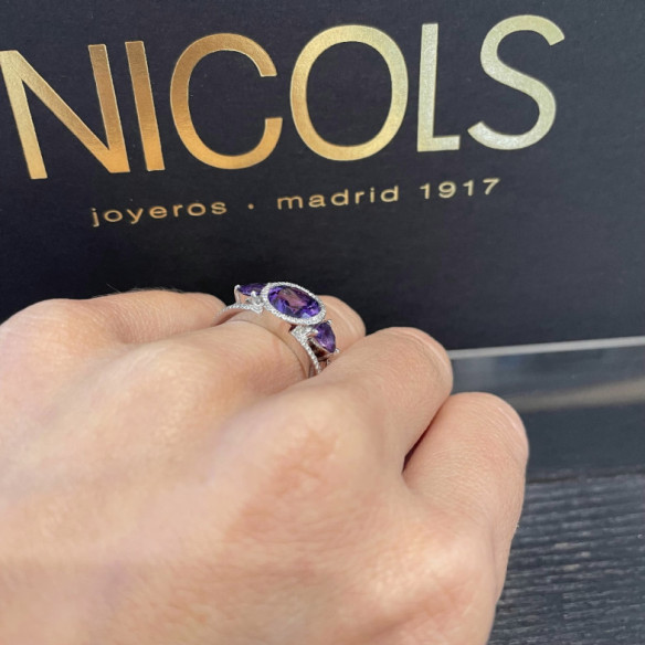 Amethysts Diamond Ring TRAPEZE - anniversary