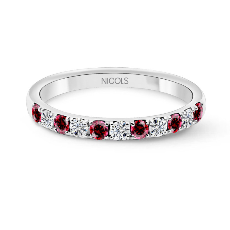 Anillo Diamantes Rubi Azalea Oro Blanco - Bagues rubis