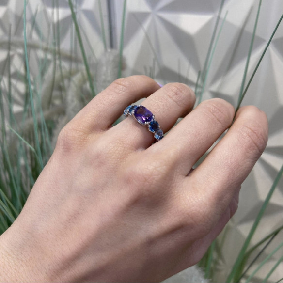 Anillo Amatista Topacio Rainbow Oro Blanco - Ringe andere Edelsteine