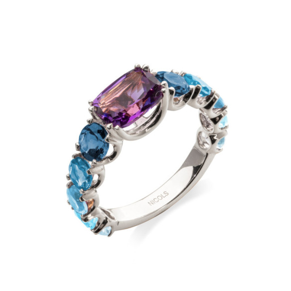 Anillo Amatista Topacio Rainbow Oro Blanco - Ringe andere Edelsteine