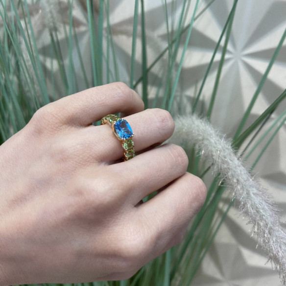 Regenbogen-Peridot-Topas-Ring aus Roségold - Ringe andere Edelsteine