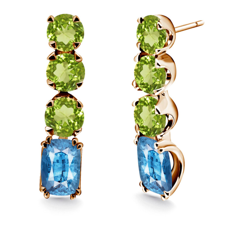 Gold earrings Peridot Topacio RAINBOW - Green Stone Earrings