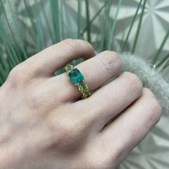 Anillo Cuarzo Verde Peridoto Rainbow Oro Rosa - Bagues Autres pierres précieuses