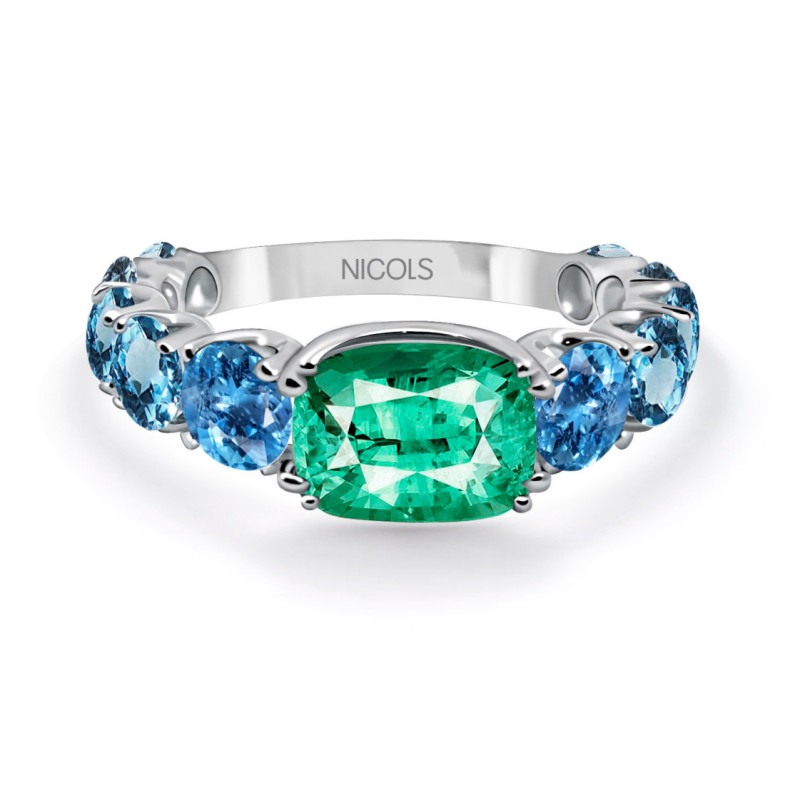 Anillo Cuarzo Verde Topacio Rainbow - Anillos Oro Blanco