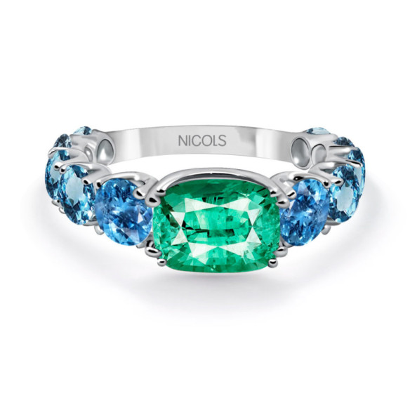 Anillo Cuarzo Verde Topacio Rainbow - Anillos Oro Blanco