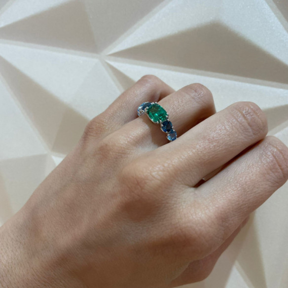 Anillo Cuarzo Verde Topacio Rainbow - Anillos Oro Blanco