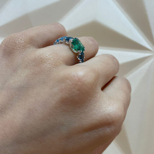 Anillo Cuarzo Verde Topacio Rainbow - Bagues en or blanc