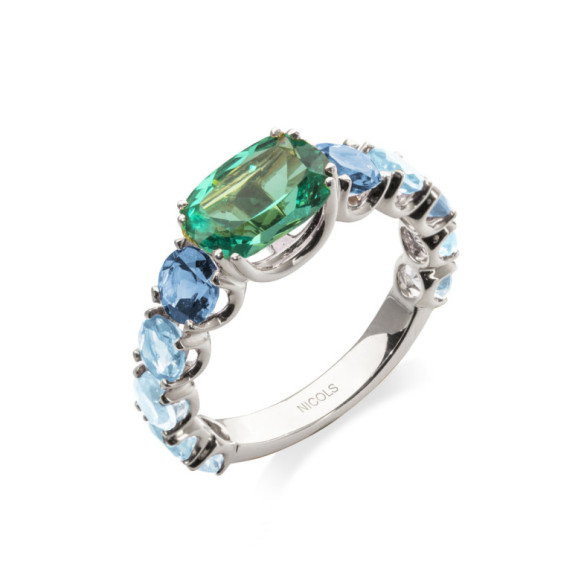 Anillo Cuarzo Verde Topacio Rainbow - Anillos Oro Blanco