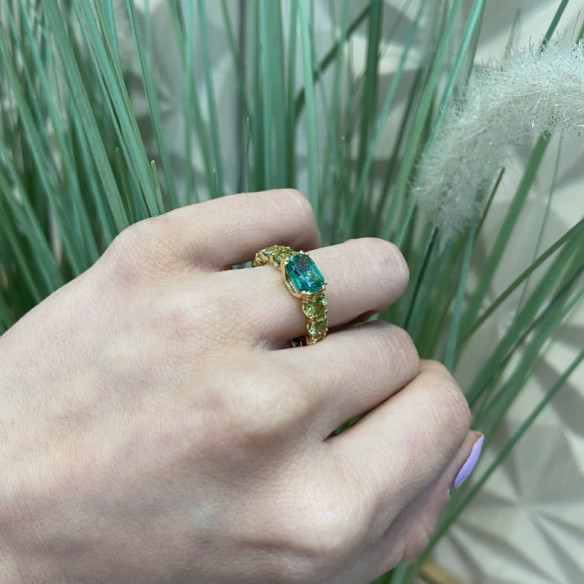 Anillo Cuarzo Verde Peridoto Rainbow - Anillos de Compromiso Verde