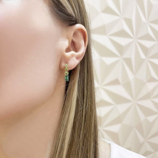 Peridot Green Gold Quartz Earrings RAINBOW - Green Stone Earrings 2