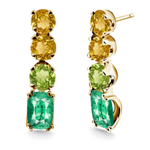 Pendientes Cuarzo Verde Citrino Rainbow - Pendientes de Piedras Verde