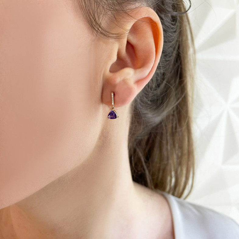 Pendientes Amatista Y Diamantes Trillon - Pendientes Otras Piedras de Colores