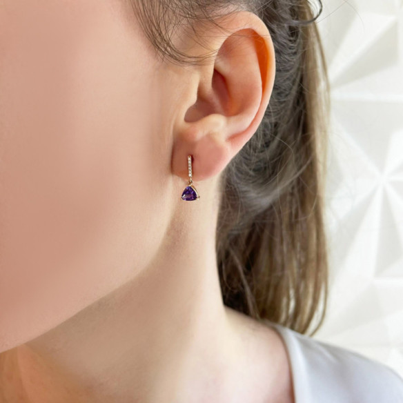 Pendientes Amatista Y Diamantes Trillon - Pendientes Piedras de Colores