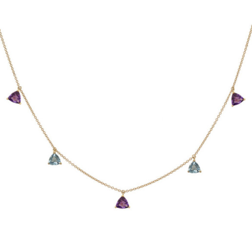 Collar Colgantes Piedras Amatista Y Topacio Trillon - Colliers de pierres bleues