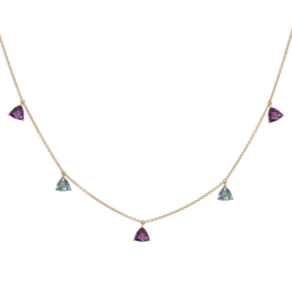Collar Colgantes Piedras Amatista Y Topacio Trillon - Colliers de pierres bleues