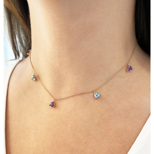 Collar Colgantes Piedras Amatista Y Topacio Trillon - Colares de pedras azuis 2