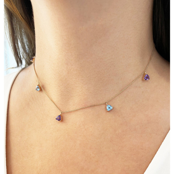 Collar Colgantes Piedras Amatista Y Topacio Trillon - Collares de Piedras Azules