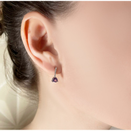 Pendientes Amatista Y Diamantes Trillon - Brincos Outras pedras coloridas