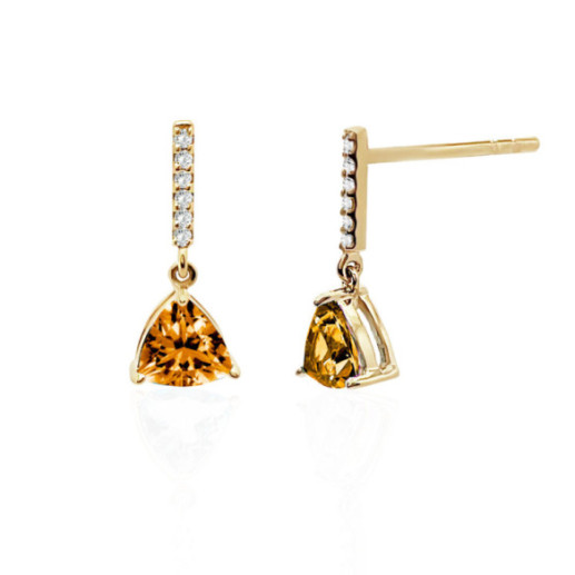 Pendientes Citrino Y Diamantes Trillon - Pendientes Piedras de Colores