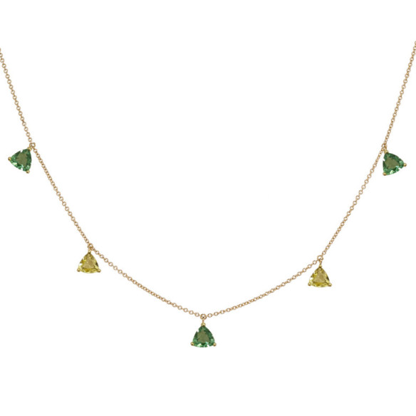 Green Quartz and Lemon Quartz Stones Pendants Necklace TRILLON - Green Stone Necklaces